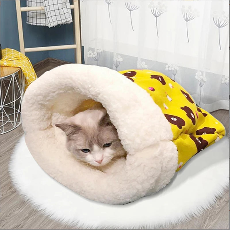 Comfortable Cat Sleeping Bag | Soft Kitten Bed | Warm Closed Pet Bed