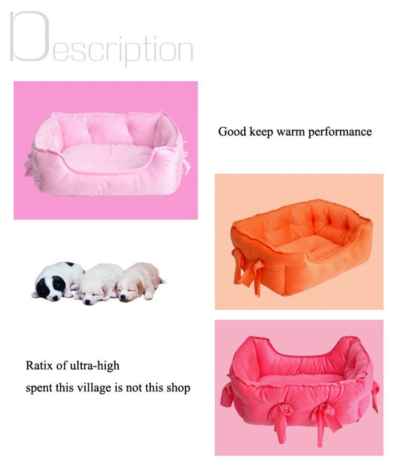 Cute Bow Princess Dog Bed | Winter Soft Puppy Sofa | Warm Cat Pet Bed