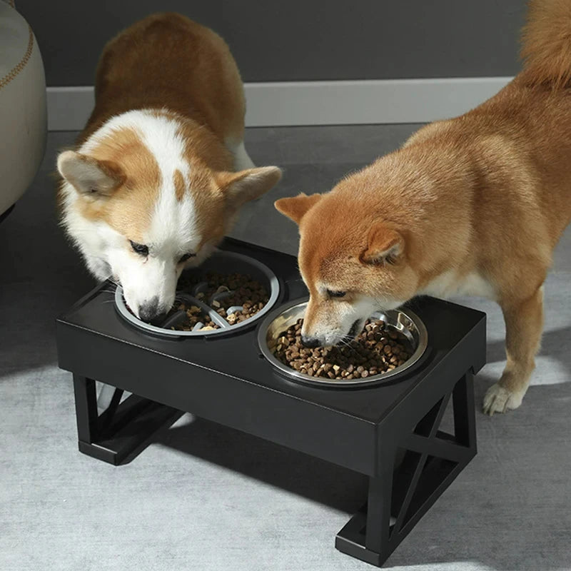 Elevated Slow Dog Feeder | Double Dogs Bowls for Small Medium Large Dogs | Adjustable Raised Stand