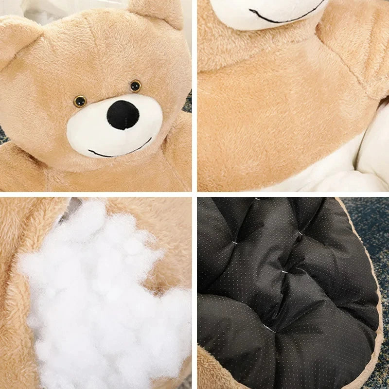 Semi-Enclosed Bear Pet Dog Bed | Ultra Soft Cat Bed | Detachable Plush Puppy Bed