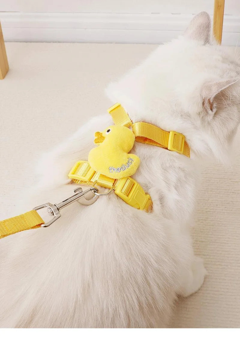 Cartoon Duck Dog Harness and Leash Set | Adjustable Puppy Collar Strap | Pet Cat Harness Vest