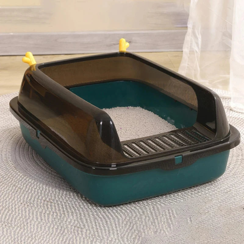 Anti-Splash Cat Litter Box | Semi-Closed Cat Bedpan with Scoop | Sandbox Cat Tray