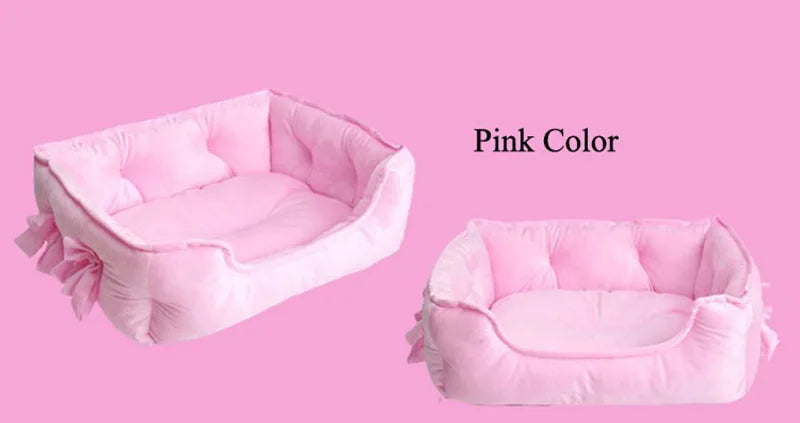 Cute Bow Princess Dog Bed | Winter Soft Puppy Sofa | Warm Cat Pet Bed