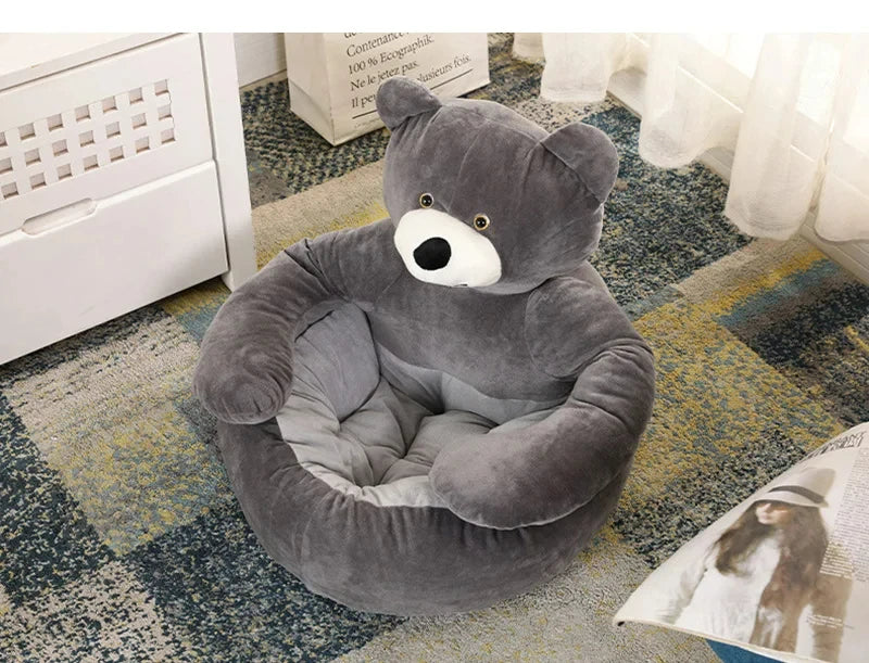 Semi-Enclosed Bear Pet Dog Bed | Ultra Soft Cat Bed | Detachable Plush Puppy Bed