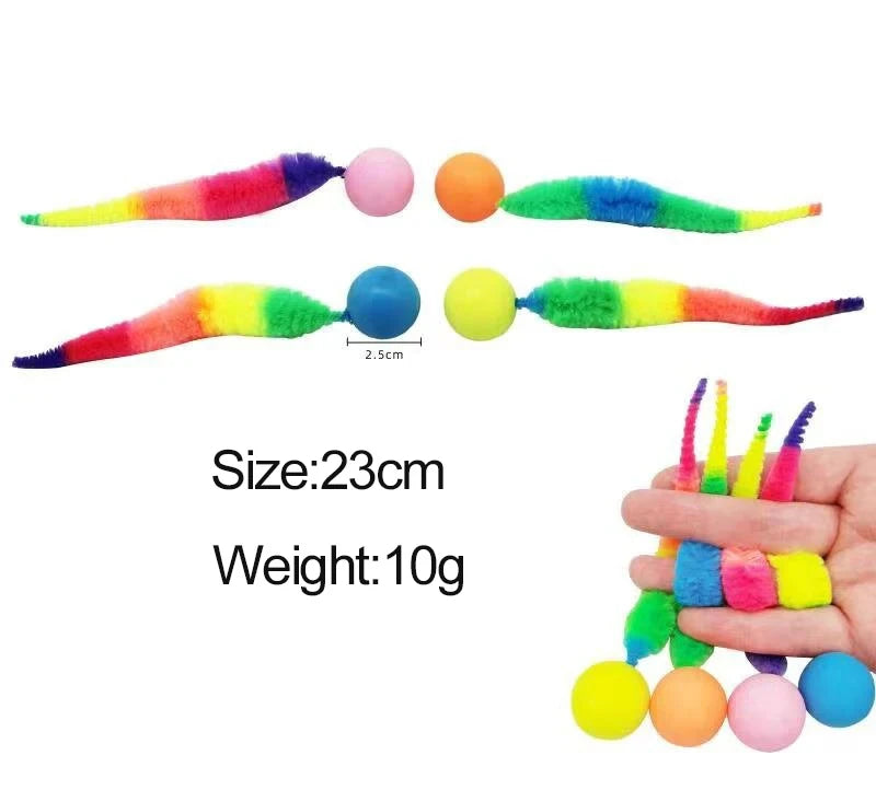 Cat Interactive Toys | Tickle Kitten Colorful Bouncing Ball | Pet Indoor Caterpillar Elastic Toy