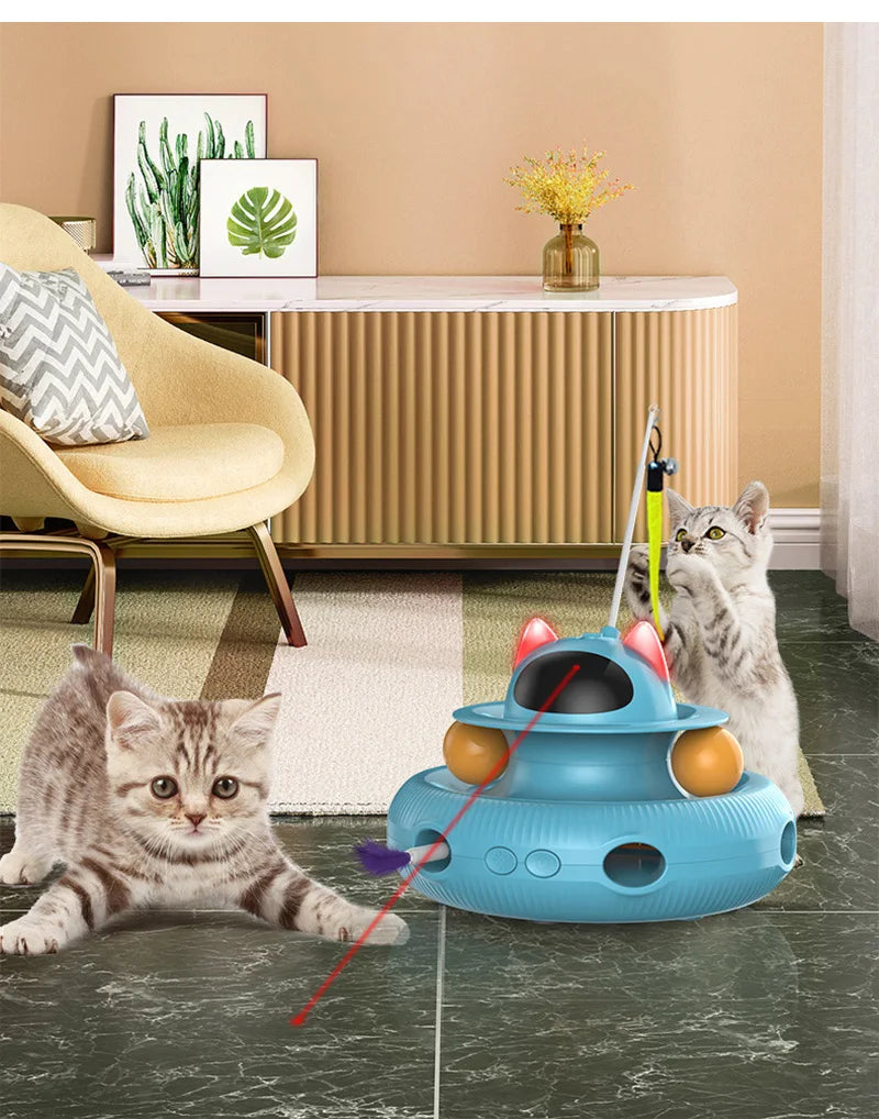 4-In-1 Interactive Cat Toy | Smart Kitten Teaser Stick | Pet Turntable Training Toys