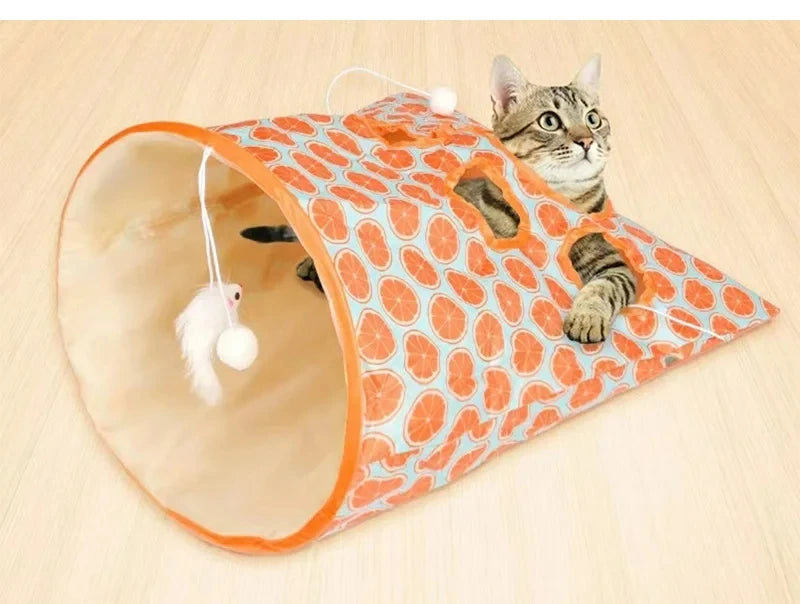 Interactive Cat Toys | Foldable Cat Tunnel Toys | Sounding Pet Toys with Small Fur Balls