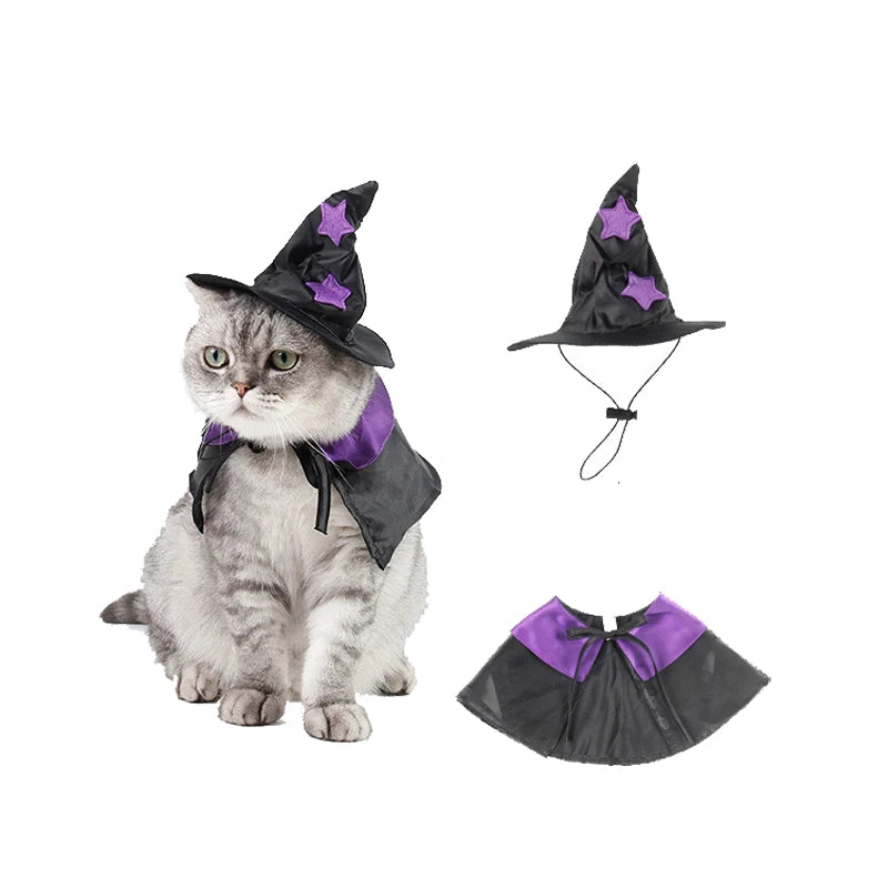 Halloween Pet Costume | Cat Wizard Cosplay | Kitten Cape and Hat