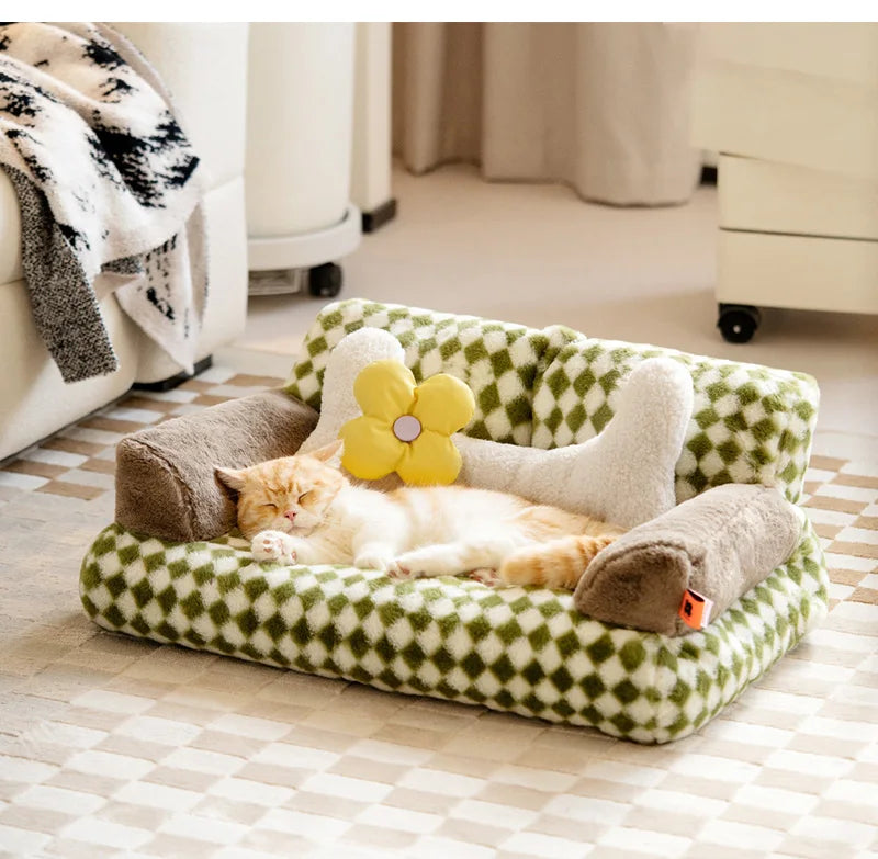 Soft Cat Bed Sofa | Washable Pet Cat Nest | Kitten Plush Bed Basket