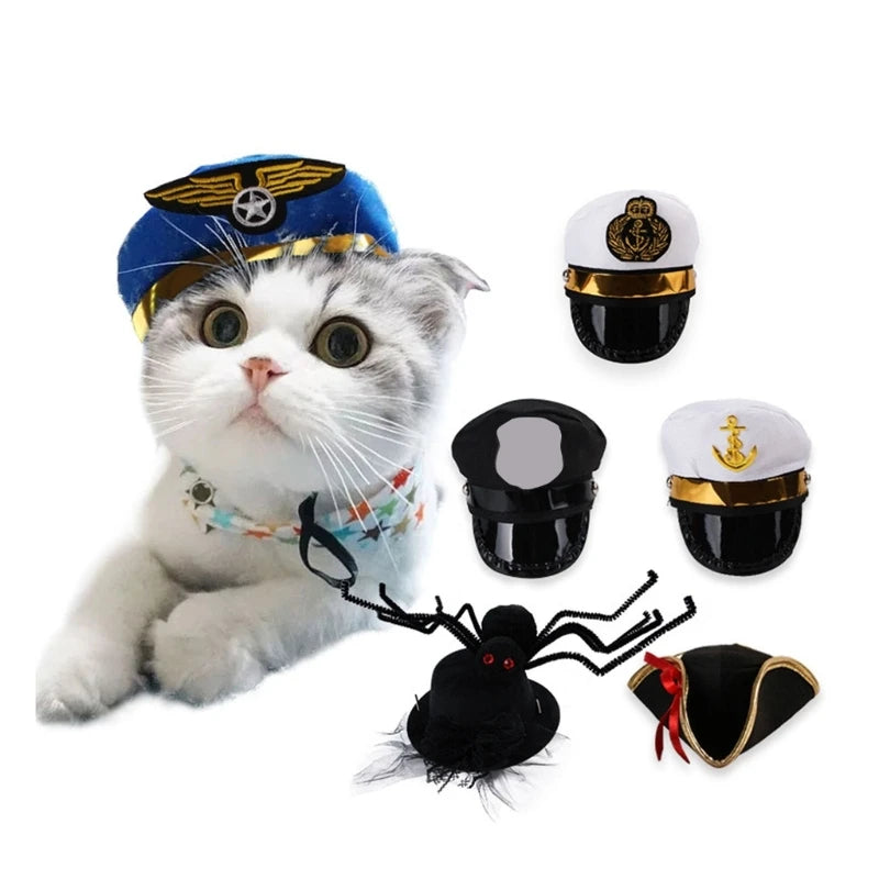 Cute Captain Hat for Cats | Pet Cosplay Headwear | Kitten Accessories