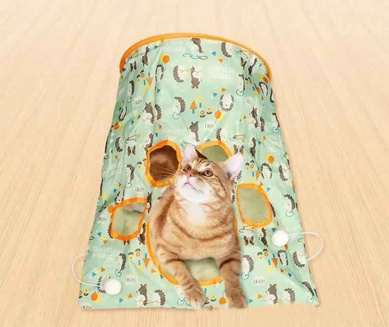 Interactive Cat Toys | Foldable Cat Tunnel Toys | Sounding Pet Toys with Small Fur Balls