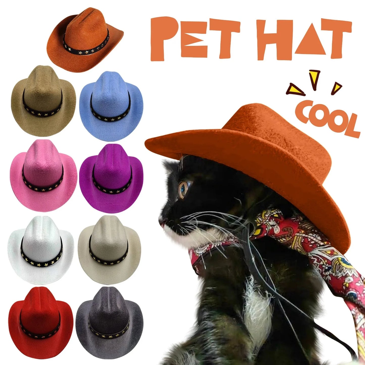 Pet Cowboy Hat | Cat Adjustable Caps | Kitten Western Headwear