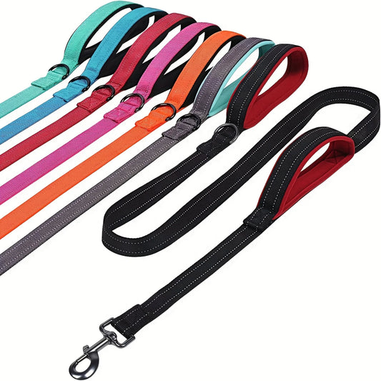 Long Traffic Padded 2-Handle Pet Leash | Double Handle Nylon Dog Leash For Training Control