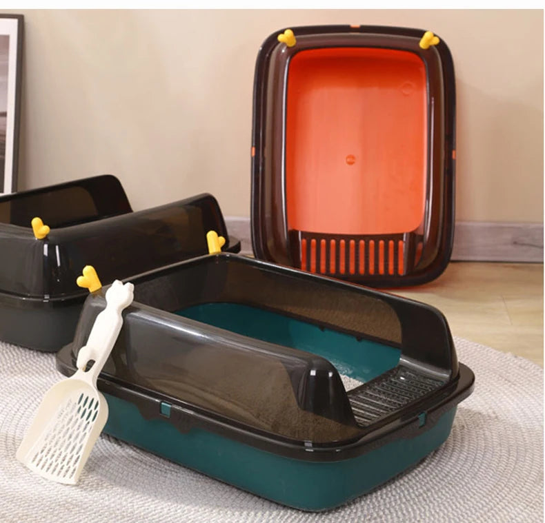 Anti-Splash Cat Litter Box | Semi-Closed Cat Bedpan with Scoop | Sandbox Cat Tray