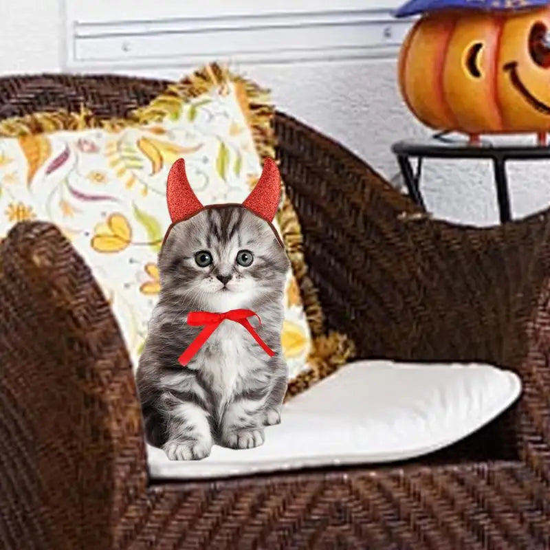 Pet Costumes | Cat Portable Headgear with Straps | Kitten Devil Horns Lightweight