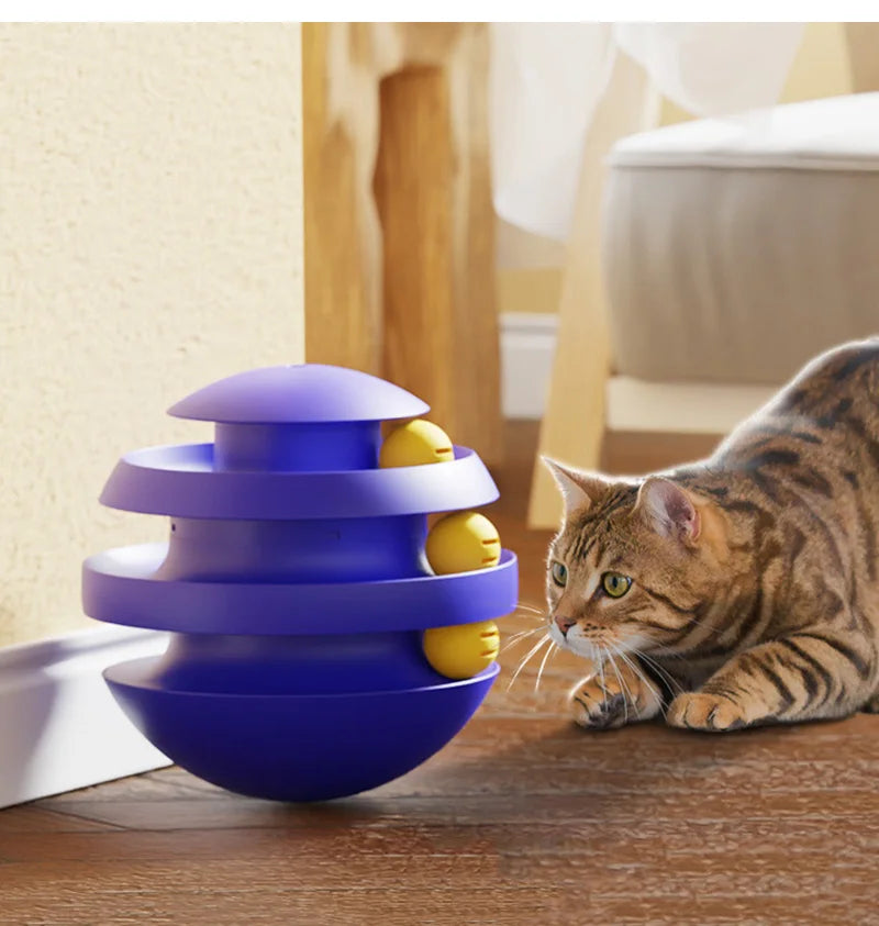 3 Layers Cat Toy | Interactive Tower Turntable Toys | Kitten Ball Training Tumbler