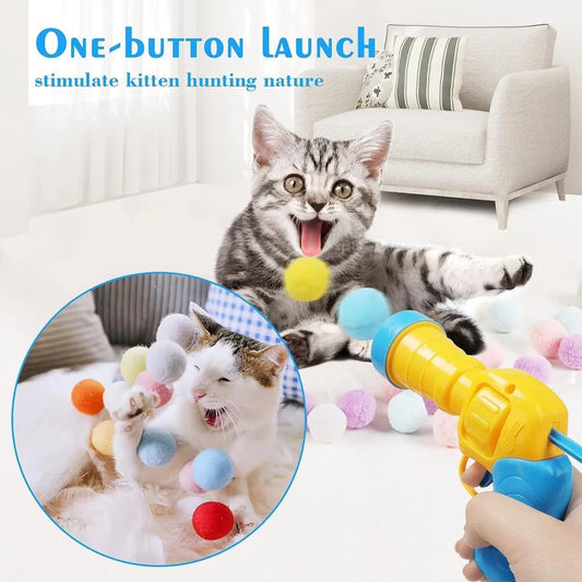 Plush Ball Shooting Gun Cat Toys | Interactive Kittens Mini Pompoms Launcher