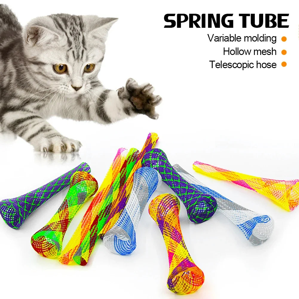 Cat Spring Toy Stick | Freely Folding Spring Shape Multi-Color Kitten Bouncing Toys