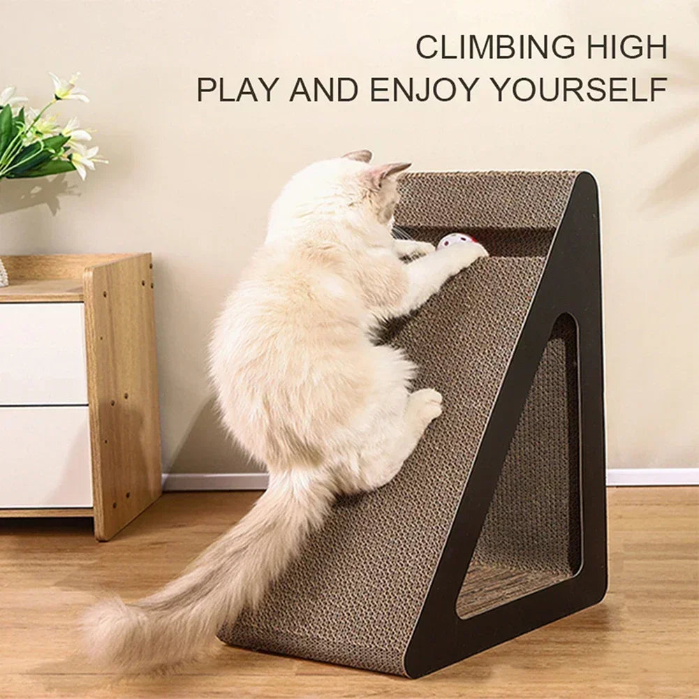 Wear-Resistant 2-in-1 Cat Scratcher | Cardboard Triangles Kitten Scratching Board with Ball