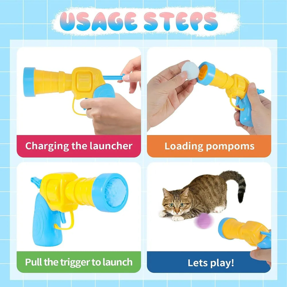 Plush Ball Shooting Gun Cat Toys | Interactive Kittens Mini Pompoms Launcher