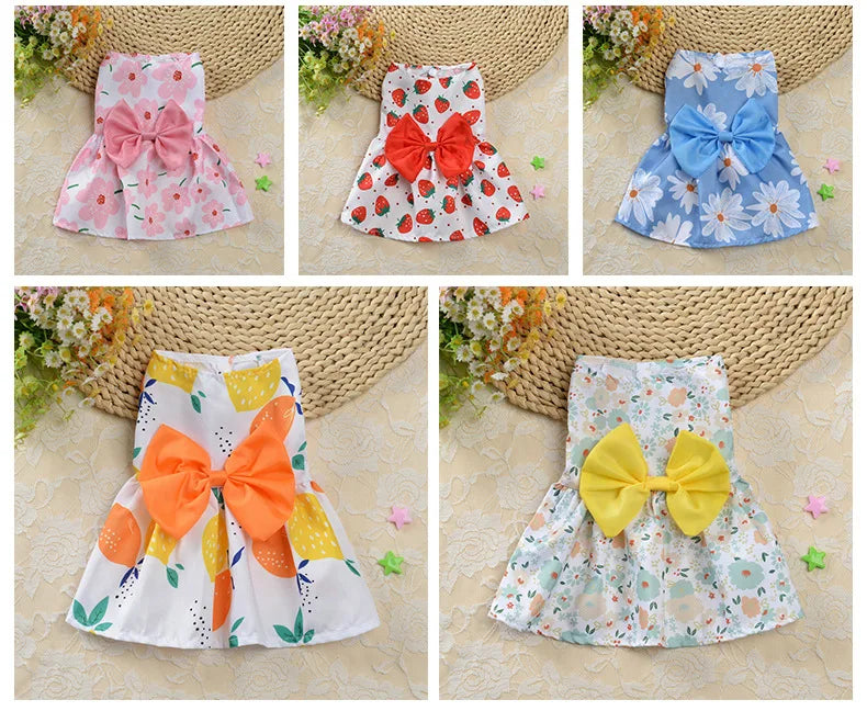 Floral Princess Dog Dress | Spring Summer Pet Clothes | Printed Puppy Skirt