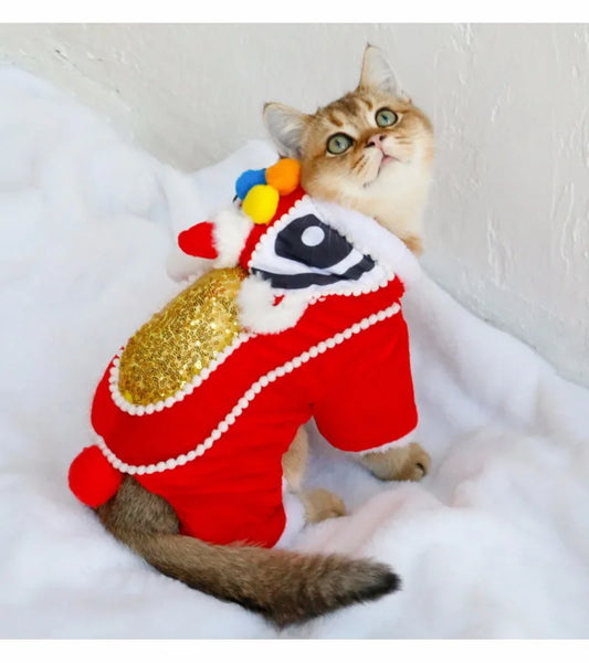 Chinese Style Lion Cat Coat | Pet Four Feet Clothes | Pet Winter Costume