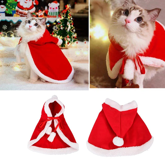 Santa Cat Costume | Pet Cosplay Christmas Cap | Kitten Xmas Cloak