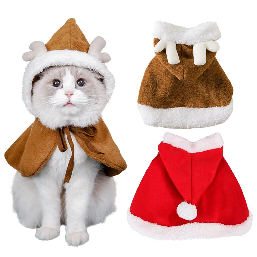 Cat Costume Santa Elk Cosplay | Pet Christmas Shawl Outfit | Kitten Xmas Reinder Cape