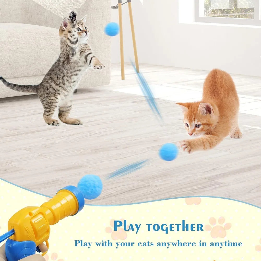 Plush Ball Shooting Gun Cat Toys | Interactive Kittens Mini Pompoms Launcher