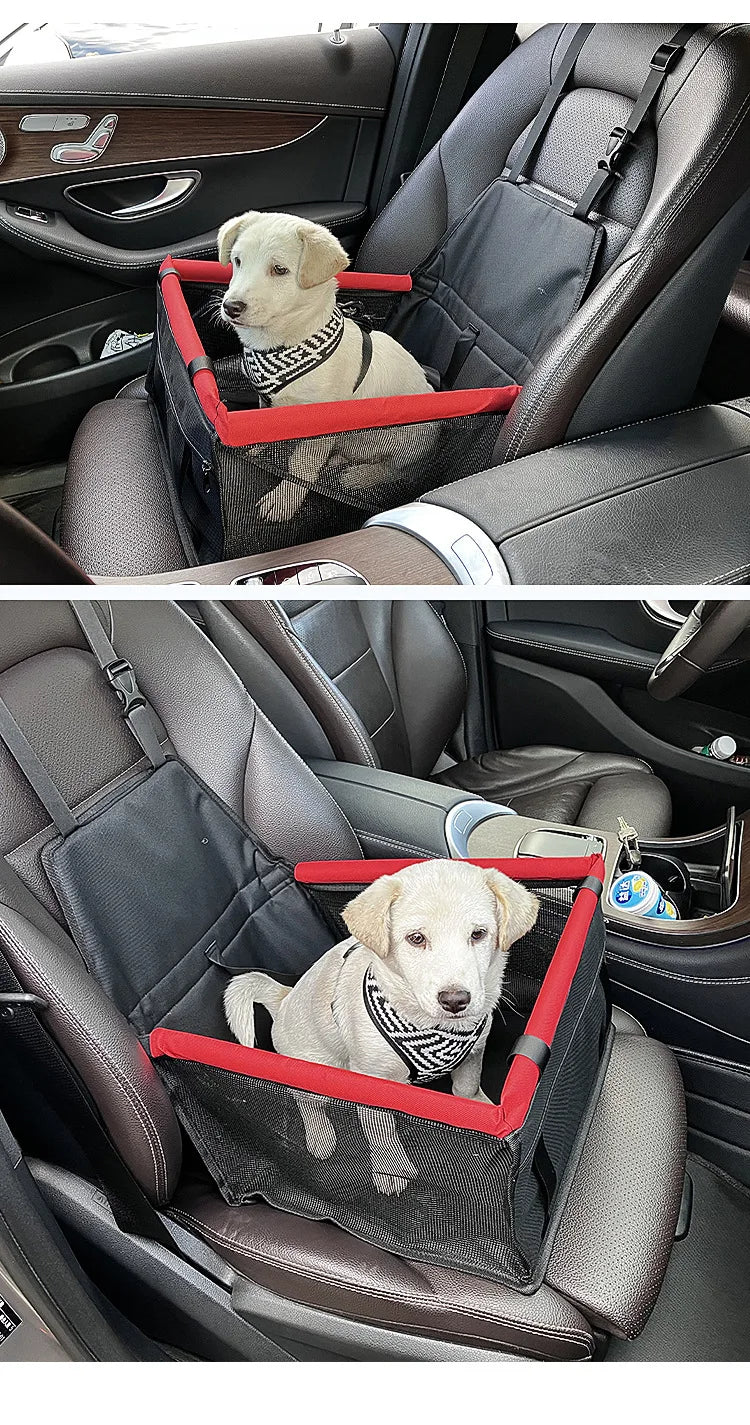 Foldable Dog Car Seat Cover | Travel Dog Car Seat with Storage Pockets | Pet Booster Basket