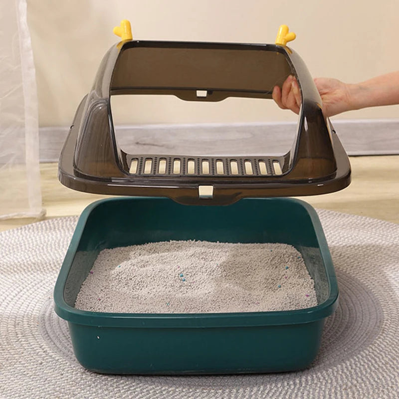 Anti-Splash Cat Litter Box | Semi-Closed Cat Bedpan with Scoop | Sandbox Cat Tray