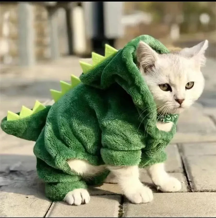 Warm Pet Halloween Costume | Cat Hoodie Clothing | Kitten Dinosaur Cosplay