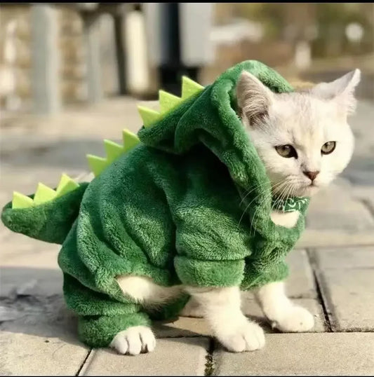 Warm Pet Halloween Costume | Cat Hoodie Clothing | Kitten Dinosaur Cosplay