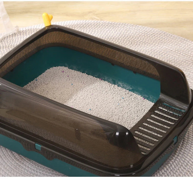 Anti-Splash Cat Litter Box | Semi-Closed Cat Bedpan with Scoop | Sandbox Cat Tray