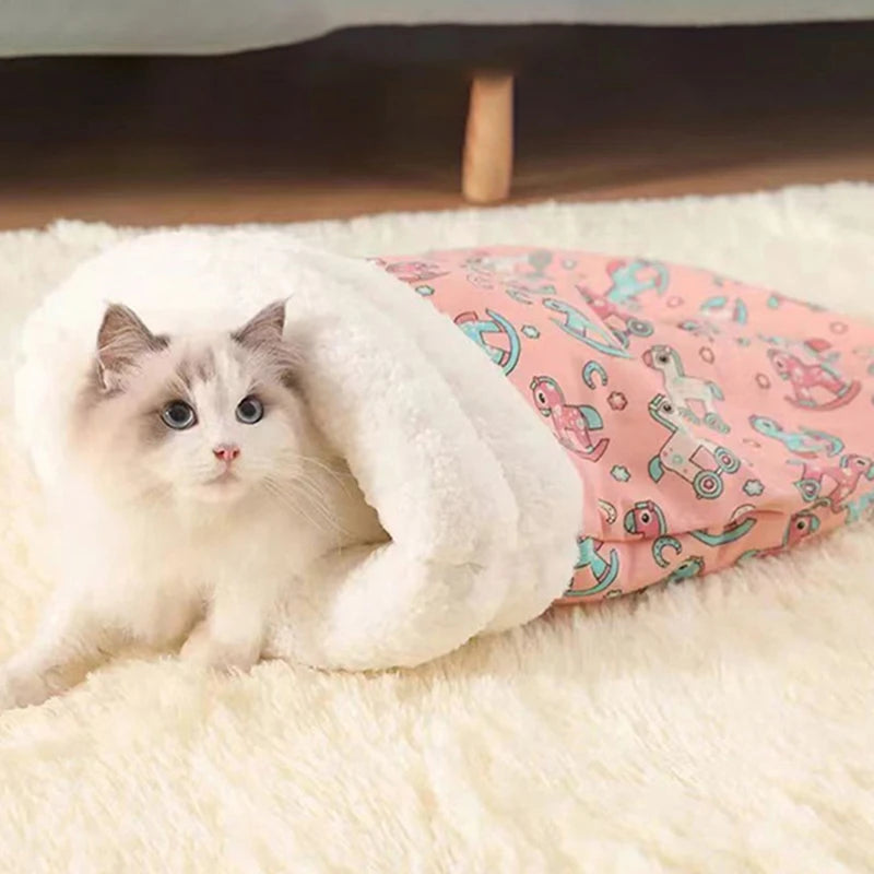 Comfortable Cat Sleeping Bag | Soft Kitten Bed | Warm Closed Pet Bed