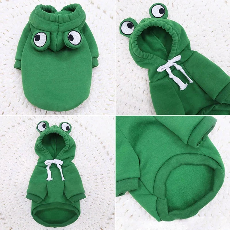 Soft Warm Cat Clothes | Kitten Frog Halloween Cosplay | Pet Green Sweatshirt Hoodie