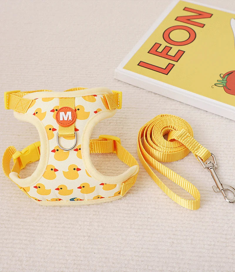 Cartoon Duck Dog Harness and Leash Set | Adjustable Puppy Collar Strap | Pet Cat Harness Vest