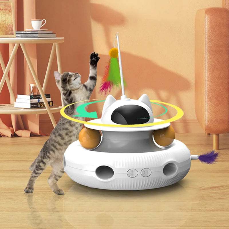 4-In-1 Interactive Cat Toy | Smart Kitten Teaser Stick | Pet Turntable Training Toys