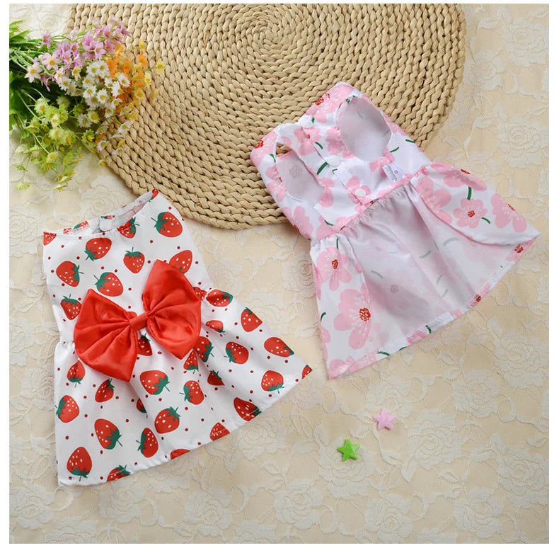 Floral Princess Dog Dress | Spring Summer Pet Clothes | Printed Puppy Skirt