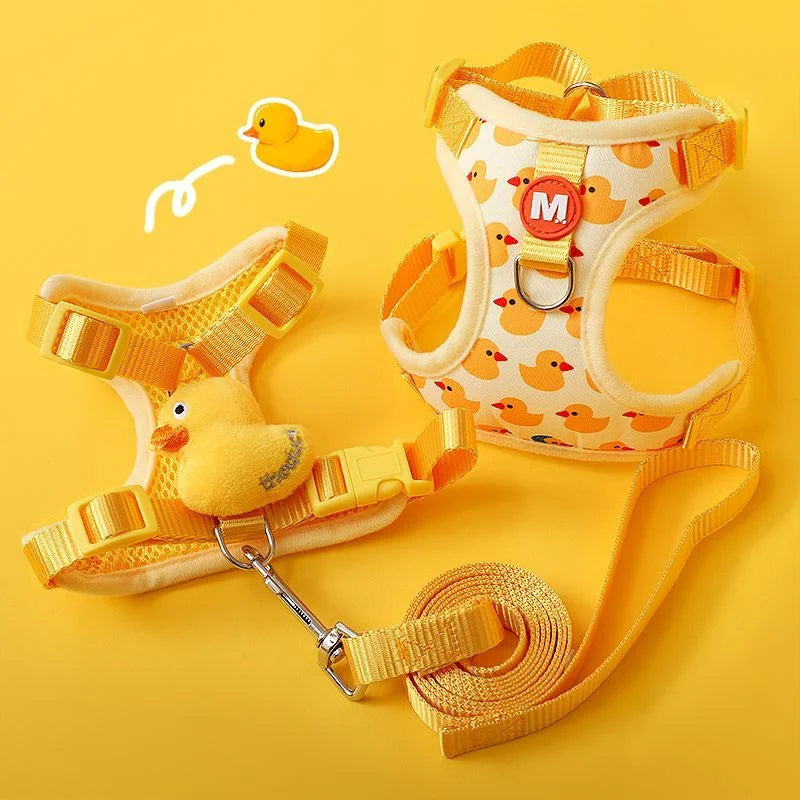 Cartoon Duck Dog Harness and Leash Set | Adjustable Puppy Collar Strap | Pet Cat Harness Vest