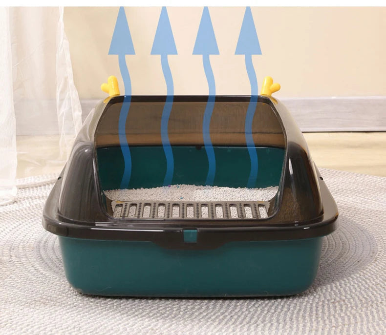 Anti-Splash Cat Litter Box | Semi-Closed Cat Bedpan with Scoop | Sandbox Cat Tray