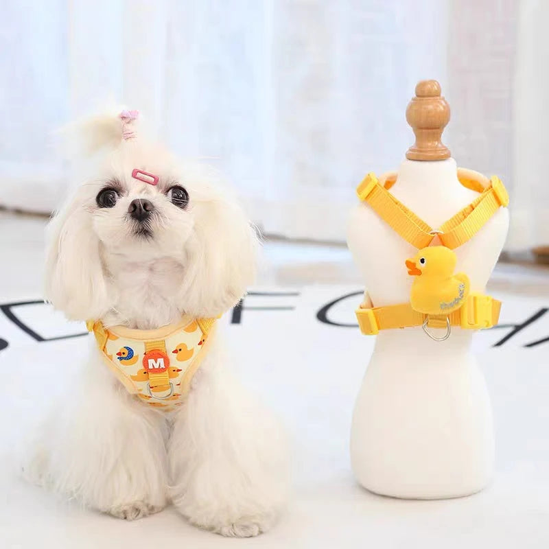 Cartoon Duck Dog Harness and Leash Set | Adjustable Puppy Collar Strap | Pet Cat Harness Vest