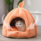 Enclosed Cat Nest | Winter Warm Cat Bed Pumpkin Shape | Pet Sleeping House