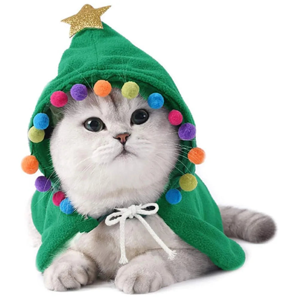 Christmas Cat Cloak | Kitty Xmas Tree Costume | Pet Clothes Cosplay