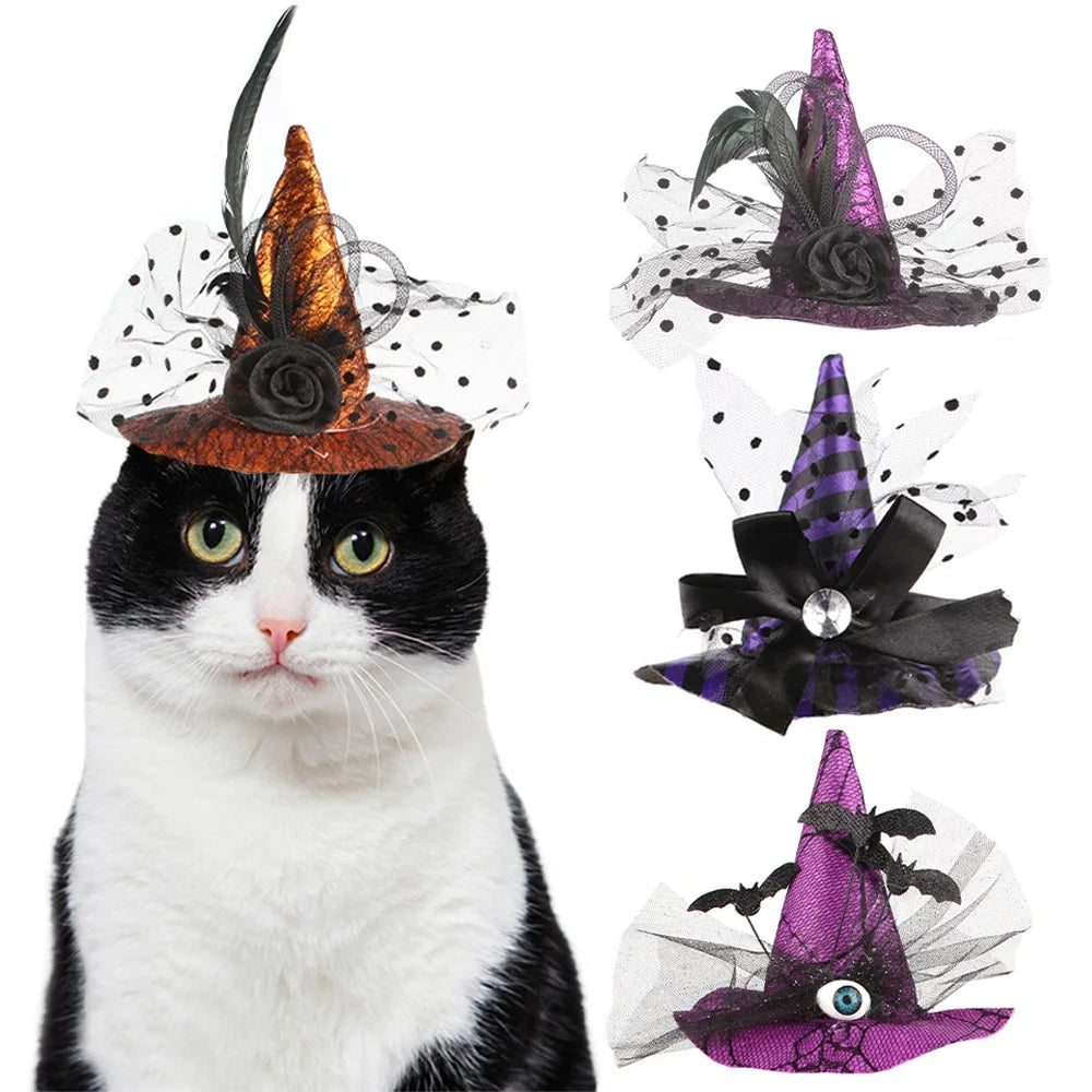 Pet Cosplay Hat | Cat Halloween Witch Wizard | Funny Kitten Costumes