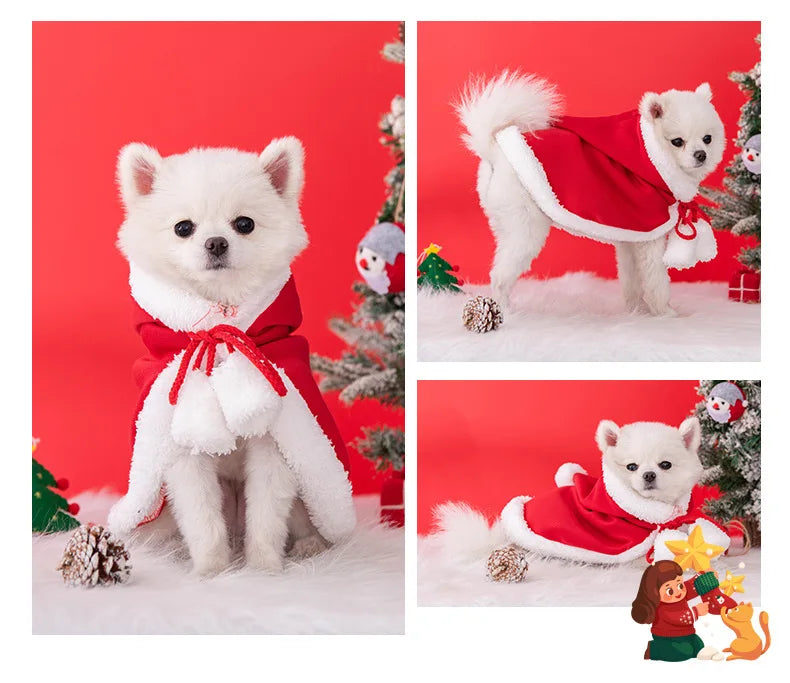 Christmas Dog Clothes | Warm Cat Hooded Cloak | Comfortable Xmas Pet Cape