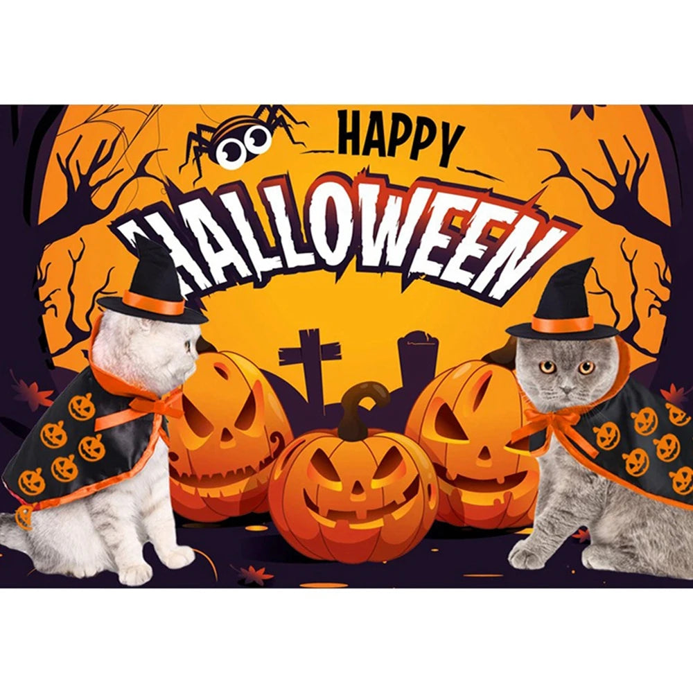 Halloween Cat Costume | Pet Cape and Witch Hat | Kitten Cloak Pumpkin Pattern